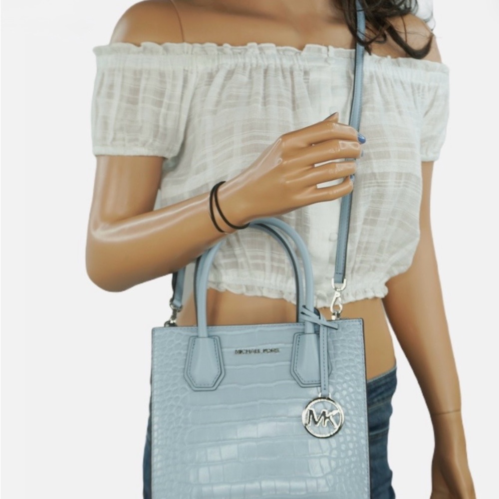 Michael Kors Light Blue Crocodile Embossed Crossbody Bag